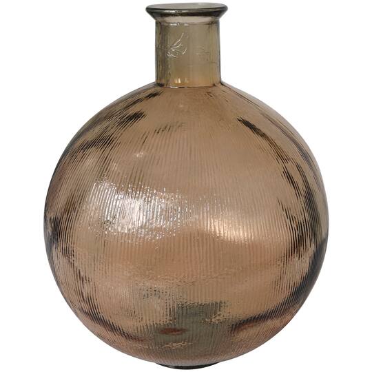 17" Brown Ribbed Spanish Bottle Recycled Glass Vase